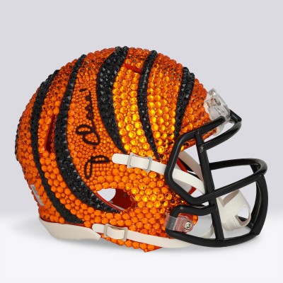 JaMarr Chase Cincinnati Bengals Autographed Fanatics Authentic Swarovski Crystal Riddell Speed Mini Helmet - Art by Rock On Sports