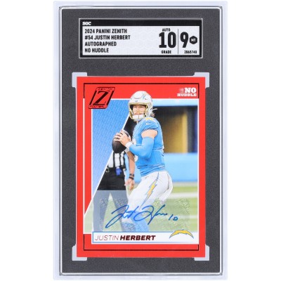 Justin Herbert Los Angeles Chargers Autographed 2024 Panini Zenith No Huddle #54 SGC Authenticated 9/10 Card