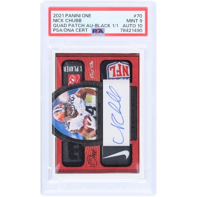 Nick Chubb Cleveland Browns Autographed 2021 Panini One Quad Laundry Tag Relic #70 #1/1 PSA Authenticated 9/10 Card