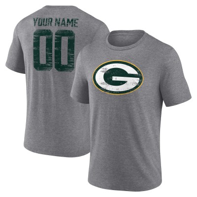 Футболка Green Bay Packers Gray Heritage Custom Name & Number Tri-Blend