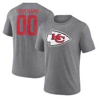 Kansas City Chiefs Gray Heritage Custom Name & Number Tri-Blend T-Shirt