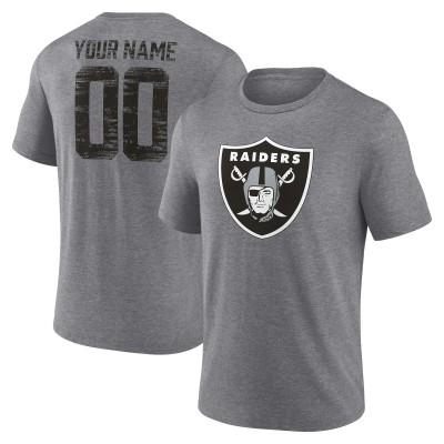 Las Vegas Raiders Gray Heritage Custom Name & Number Tri-Blend T-Shirt