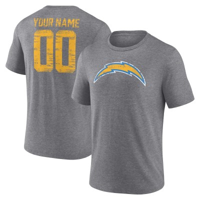 Los Angeles Chargers Gray Heritage Custom Name & Number Tri-Blend T-Shirt