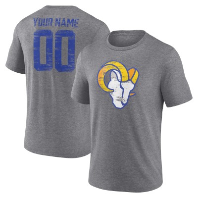 Los Angeles Rams Heritage Custom Name & Number Tri-Blend T-Shirt - Gray