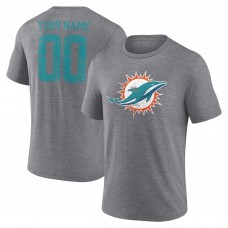 Miami Dolphins Gray Heritage Custom Name & Number Tri-Blend T-Shirt