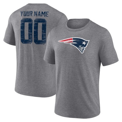 New England Patriots Gray Heritage Custom Name & Number Tri-Blend T-Shirt
