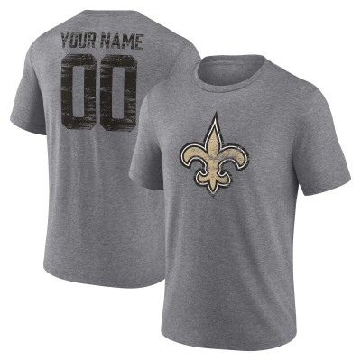 New Orleans Saints Gray Heritage Custom Name & Number Tri-Blend T-Shirt