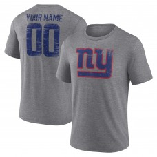 New York Giants Gray Heritage Custom Name & Number Tri-Blend T-Shirt
