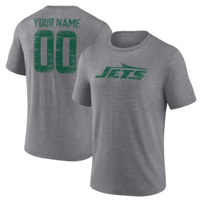 New York Jets Gray Heritage Custom Name & Number Tri-Blend T-Shirt