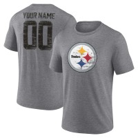 Pittsburgh Steelers Gray Heritage Custom Name & Number Tri-Blend T-Shirt