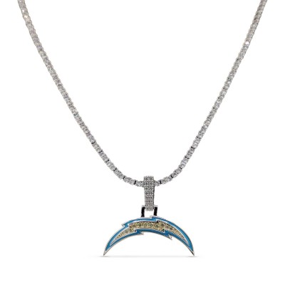 Los Angeles Chargers GLD 14K White Gold Logo Pendant & 20 Tennis Chain