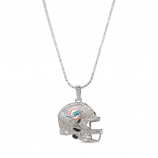 Miami Dolphins GLD 14K White Gold Logo Pendant & 20 Tennis Chain