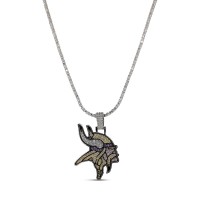 Minnesota Vikings GLD 14K White Gold Logo Pendant & 20 Tennis Chain