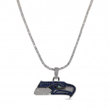 Seattle Seahawks GLD 14K White Gold Logo Pendant & 20 Tennis Chain