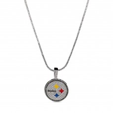 Pittsburgh Steelers GLD 14K White Gold Logo Pendant & 20 Tennis Chain