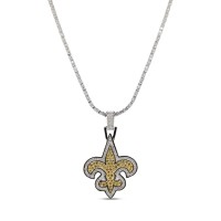 New Orleans Saints GLD 14K White Gold Logo Pendant & 20 Tennis Chain