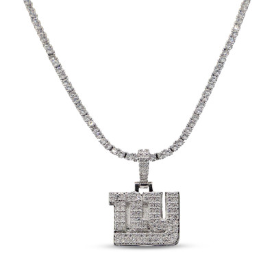 New York Giants GLD 14K White Gold Logo Pendant & 20 Tennis Chain
