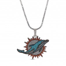 Miami Dolphins GLD 14K White Gold Logo Pendant & 20 Tennis Chain