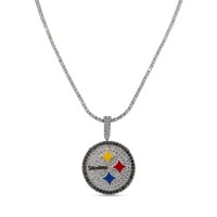 Pittsburgh Steelers GLD 14K White Gold Logo Pendant & 20 Tennis Chain