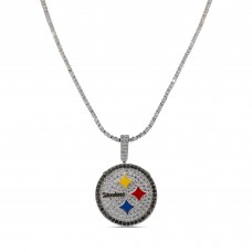 Pittsburgh Steelers GLD 14K White Gold Logo Pendant & 20 Tennis Chain
