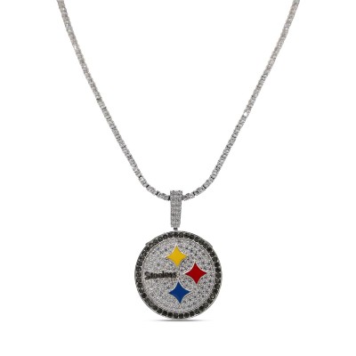 Pittsburgh Steelers GLD 14K White Gold Logo Pendant & 20 Tennis Chain