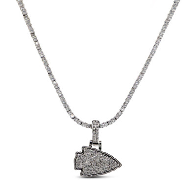 Kansas City Chiefs GLD 14K White Gold Logo Pendant & 20 Tennis Chain