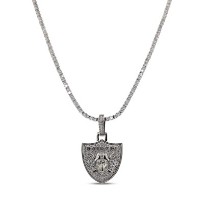 Las Vegas Raiders GLD 14K White Gold Logo Pendant & 20 Tennis Chain