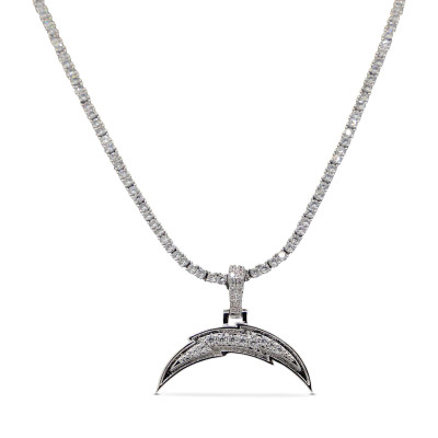 Los Angeles Chargers GLD 14K White Gold Logo Pendant & 20 Tennis Chain