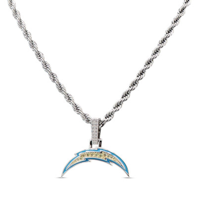 Los Angeles Chargers GLD 14K White Gold Logo Pendant & 20 Rope Chain