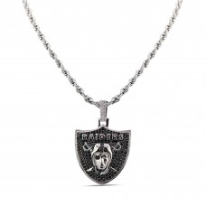 Las Vegas Raiders GLD 14K White Gold Logo Pendant & 20 Rope Chain