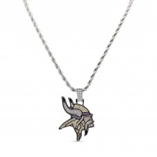 Minnesota Vikings GLD 14K White Gold Logo Pendant & 20 Rope Chain