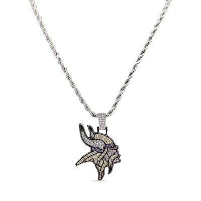 Minnesota Vikings GLD 14K White Gold Logo Pendant & 20 Rope Chain