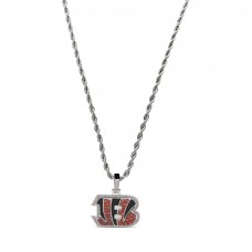 Cincinnati Bengals GLD 14K White Gold Logo Pendant & 20 Rope Chain