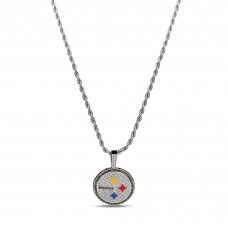 Pittsburgh Steelers GLD 14K White Gold Logo Pendant & 20 Rope Chain