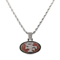 San Francisco 49ers GLD 14K White Gold Logo Pendant & 20 Rope Chain