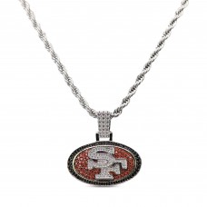 San Francisco 49ers GLD 14K White Gold Logo Pendant & 20 Rope Chain