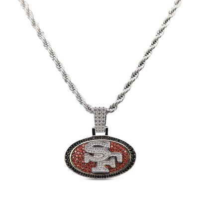 San Francisco 49ers GLD 14K White Gold Logo Pendant & 20 Rope Chain