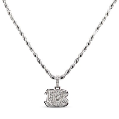 Cincinnati Bengals GLD 14K White Gold Logo Pendant & 20 Rope Chain