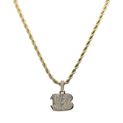 Cincinnati Bengals GLD 18K Yellow Gold Logo Pendant & 20 Rope Chain