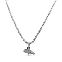 Denver Broncos GLD 14K White Gold Logo Pendant & 20 Rope Chain
