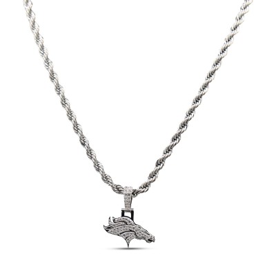 Denver Broncos GLD 14K White Gold Logo Pendant & 20 Rope Chain