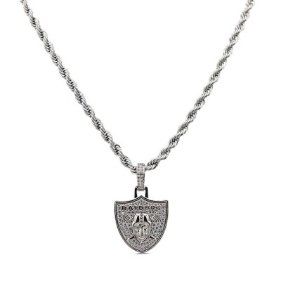 Las Vegas Raiders GLD 14K White Gold Logo Pendant & 20 Rope Chain
