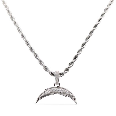 Los Angeles Chargers GLD 14K White Gold Logo Pendant & 20 Rope Chain