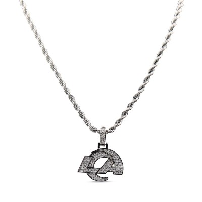 Los Angeles Rams GLD 14K White Gold Logo Pendant & 20 Rope Chain