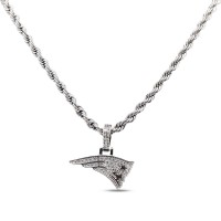 New England Patriots GLD 14K White Gold Logo Pendant & 20 Rope Chain