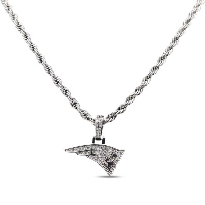 New England Patriots GLD 14K White Gold Logo Pendant & 20 Rope Chain
