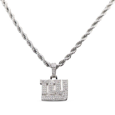 New York Giants GLD 14K White Gold Logo Pendant & 20 Rope Chain