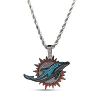 Miami Dolphins GLD 14K White Gold Logo Pendant & 20 Rope Chain