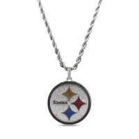 Pittsburgh Steelers GLD 14K White Gold Logo Pendant & 20 Rope Chain