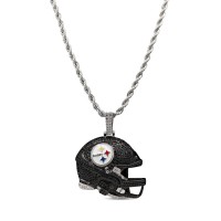 Pittsburgh Steelers GLD 14K White Gold Helmet Logo Pendant & 20 Rope Chain